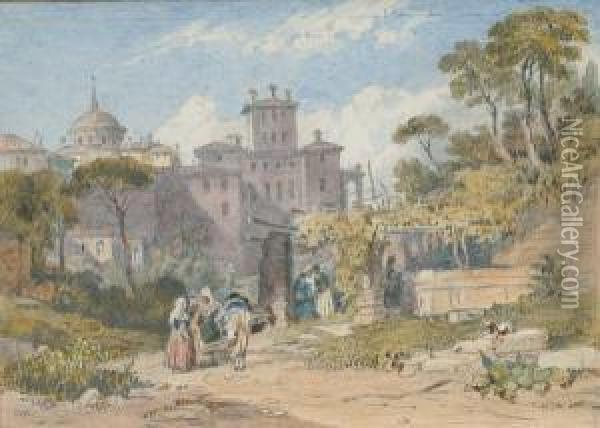 The Chigi Palace At Larigia, Italy Oil Painting - Philip Edward Masey