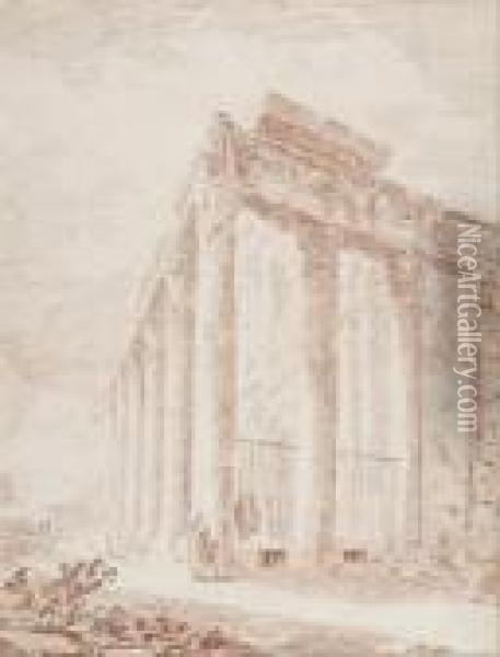 Le Peristyle Du Temple D'antonin Et Faustine, Rome Oil Painting - Hubert Robert