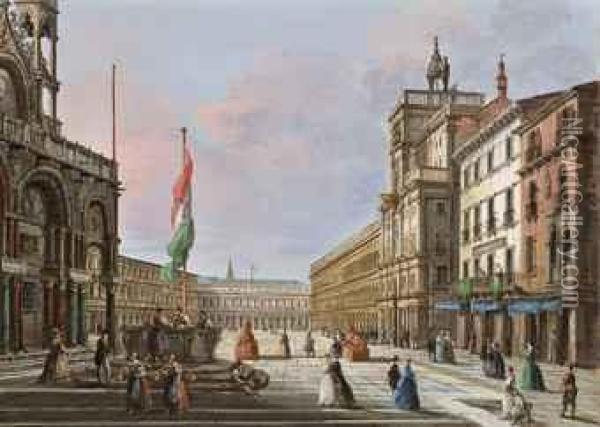 Vue De La Place Saint Marc A Venise Oil Painting - Giuseppe Bernardino Bison