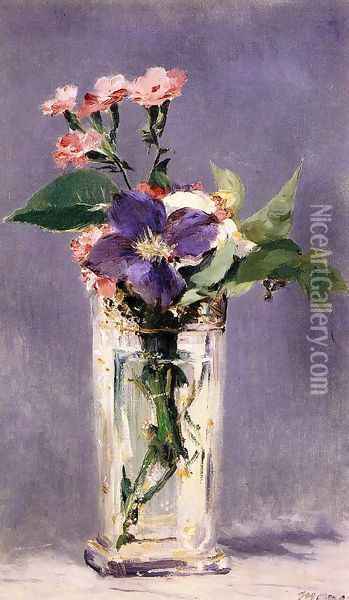 Pinks and Clematis in a Crystal Vase Oil Painting - Edouard Manet