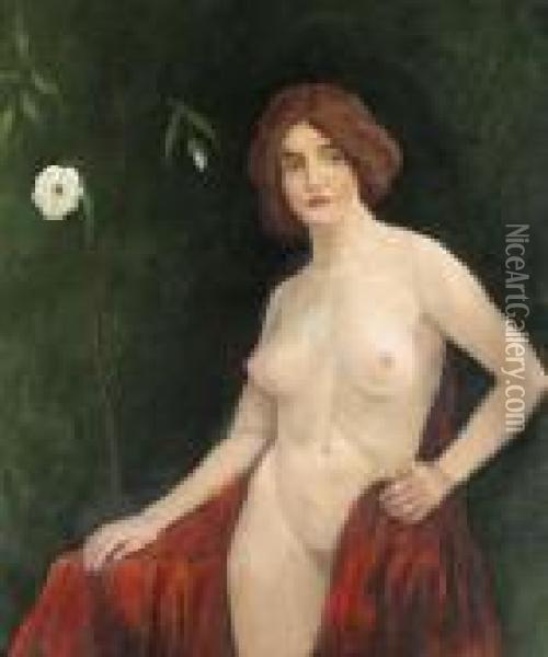 Akt Voros Lepellel Oil Painting - Zsigmond Nagy