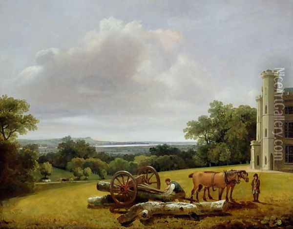 Loading a Timber Wagon at Cave Castle, Yorkshire 1806 Oil Painting - George Arnald