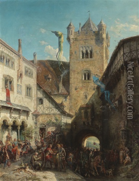 Der Sangerstreit Auf Der Wartburg Oil Painting - August Von Wille