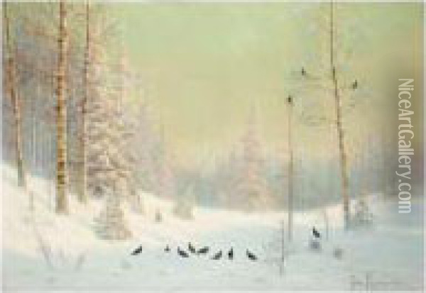Capercaillie In Winter Oil Painting - Wladimir Leonidovich Murawjoff
