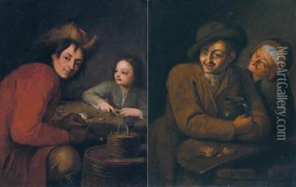 Coppia Di Scene Da Osteria Con Due Persone Oil Painting - Martin Dichtl