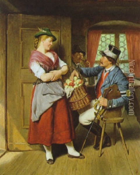 Der Postmeister Und Das Apfelmadchen Oil Painting - Adolf Franz Christian Schreitter von Schwarzenfeld