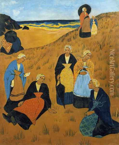 Young Breton Women wearing Shawls, or The Girls of Douarnenez, 1895 Oil Painting - Paul Serusier
