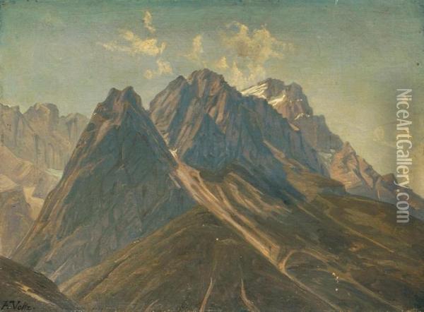 Waxenstein Mit Blick Auf Das Zugspitzmassiv Oil Painting - Friedrich Johann Voltz