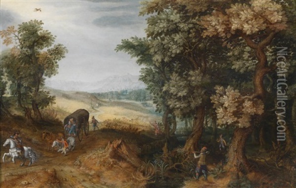 Eine Weite Landschaft Mit Einem Uberfall Durch Wegelagerer Oil Painting - Mattheus Molanus