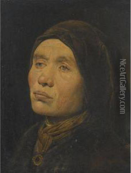 Portrait Of An Elderly Woman, Looking Left Oil Painting - Is Monogrammist