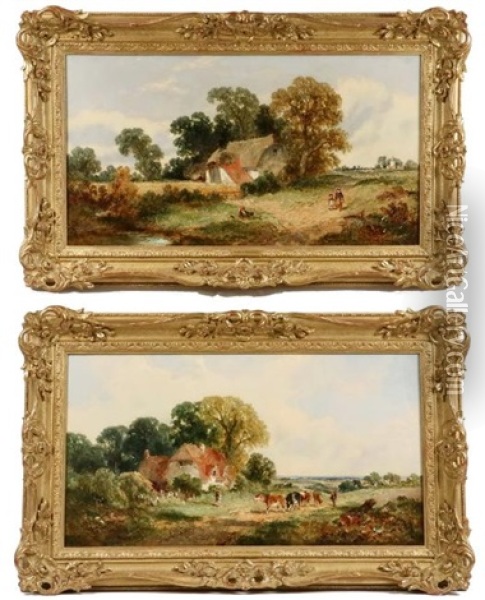 A Pair Of Sussex Farmstead Landscapes Oil Painting - James E. Meadows