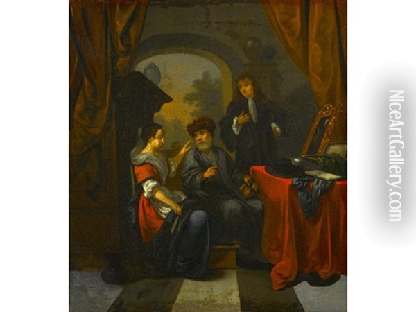 Figures In An Interior Oil Painting - Bernardus Van Schendel