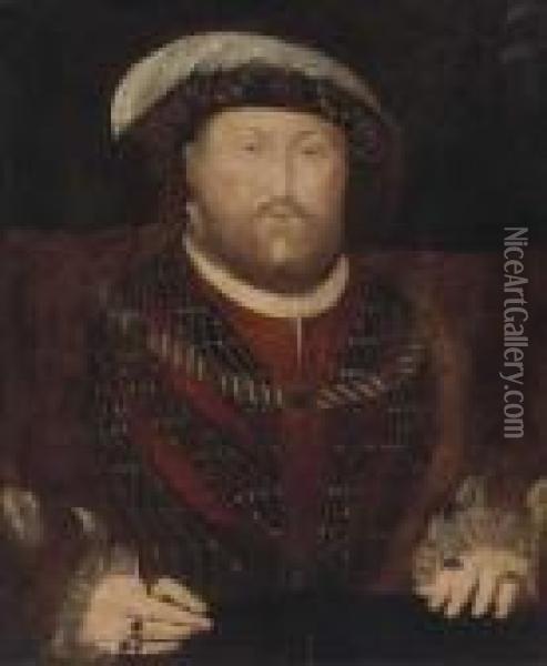 Portrait Of Henry Viii (1491-1547) Oil Painting - Hans Holbein the Younger