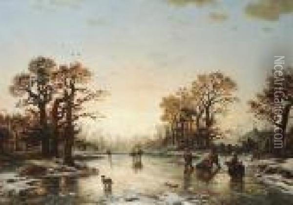 On The Ice At Sunset Oil Painting - Eduard Hildebrandt