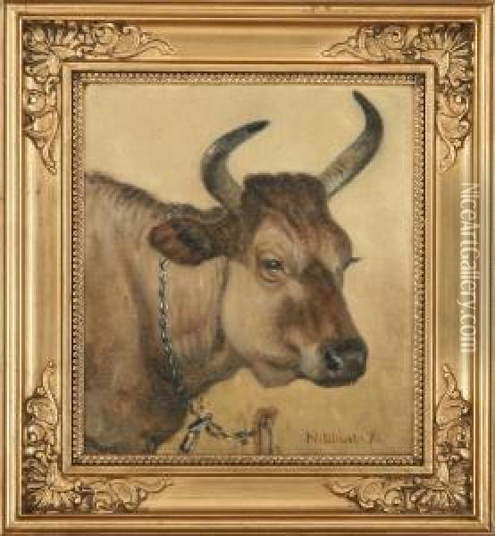 Cow In Chain Oil Painting - Niels Wiwel
