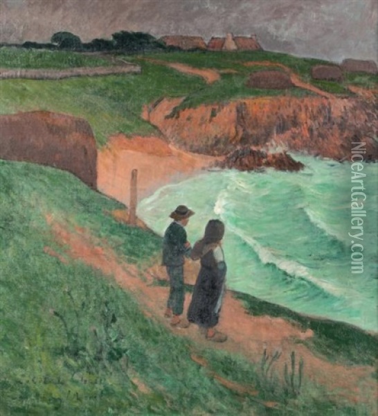 Couple Regardant La Mer, Cote De Clohars-carnoet Oil Painting - Henry Moret