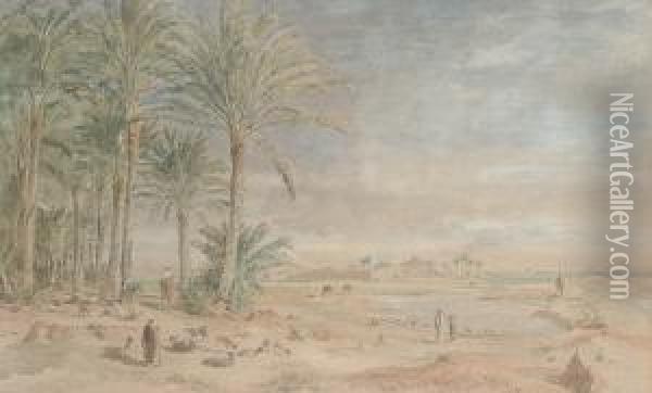 An Arab Village Near The Pyramids Of Geezeh Oil Painting - Edward Alfred Angelo Goodall