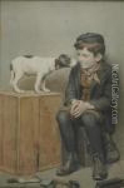 American, - The Shoeshine Boyand His Faithful Companion Oil Painting - John George Brown