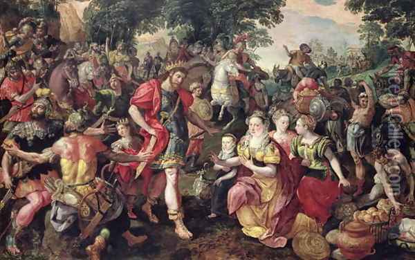 David and Abigail or Alexander and the Family of Darius Oil Painting - Maarten de Vos