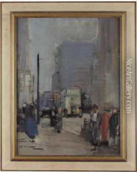 A Busy Glasgow Street Oil Painting - Hugh Munro