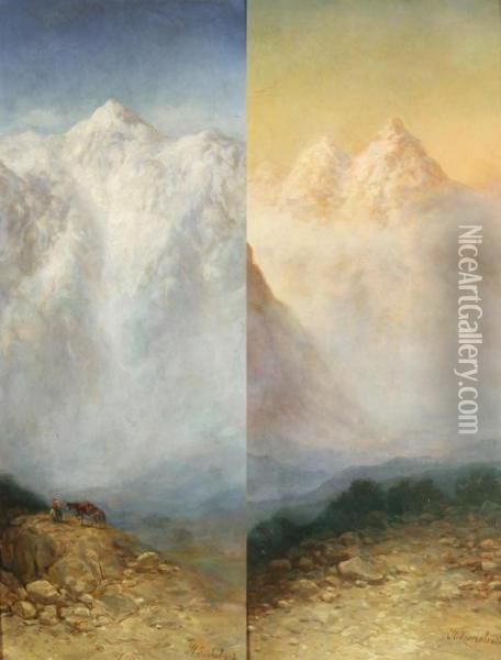 Caucasian Mountains Oil Painting - Ilya Nikolaevich Zankovsky
