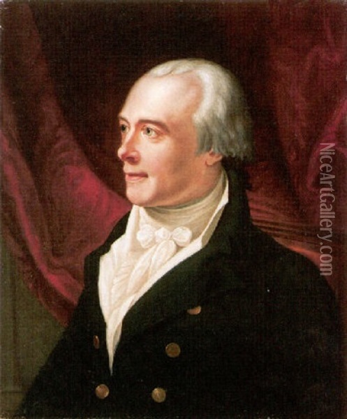 Portrait Of Spencer Perceval Wearing A Dark Blue Coat And White Stock Oil Painting - George Francis Joseph
