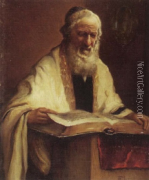 Lesender Rabbiner Oil Painting - Rudolph Jelinek