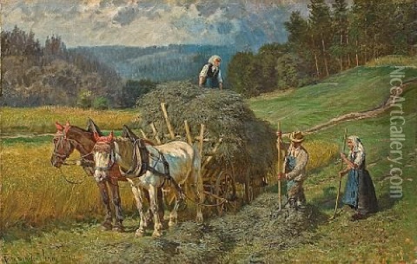 Haying Oil Painting - Fritz Ritter von Venne