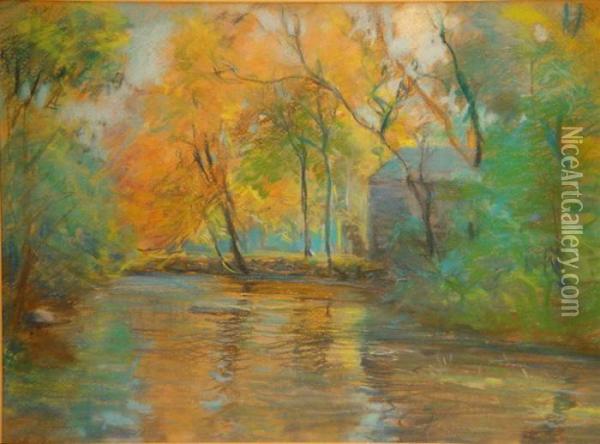 River Landscape Oil Painting - Arthur C. Goodwin