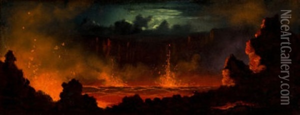 Volcanic Landscape Oil Painting - Jules Tavernier