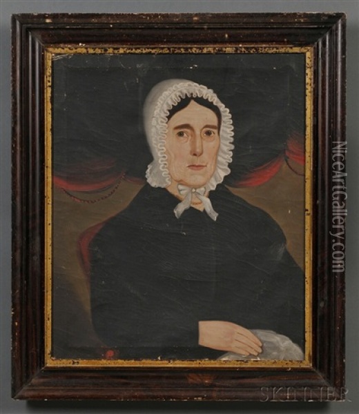 Portrait Of A Woman Wearing A White Ruffled Bonnet Oil Painting - William W. Kennedy