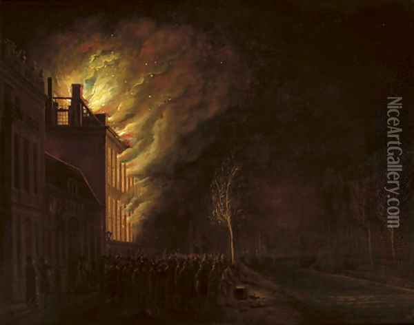 The 'Hof van Frankrijk', The Hague, on fire in the night of 26th March 1782 Oil Painting - Hendrik Keun