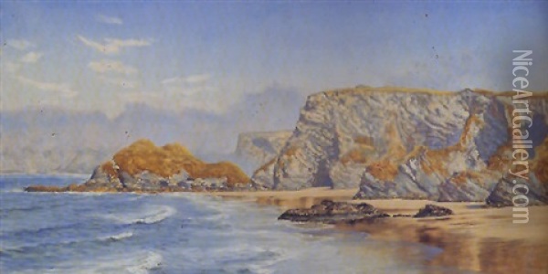A Coastal Scene (cornwall?) Oil Painting - John Brett