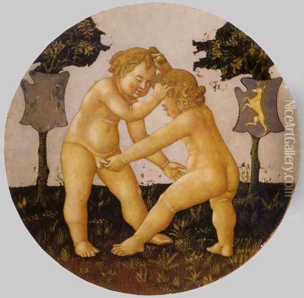 Game of Civettino (a Birth Salver) Oil Painting - Giovanni di ser Giovanni Guidi (see Scheggia)
