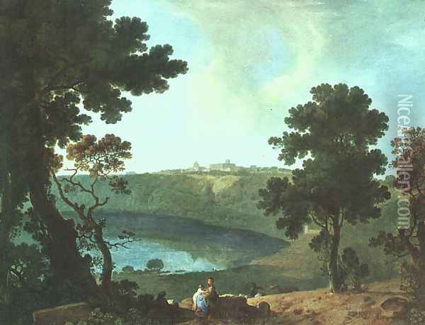 Lake Albano and Castel Gandolfo 1754 Oil Painting - Richard Wilson