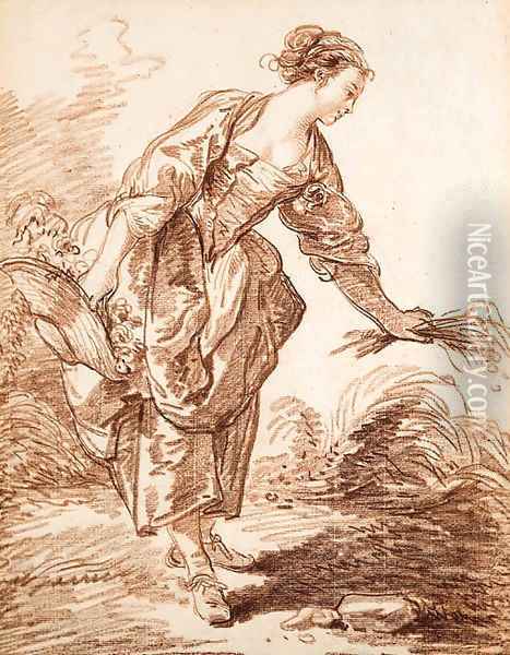 A Shepherdess picking Flowers Oil Painting - Hubert Robert