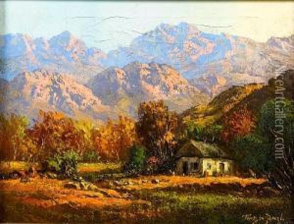 Cottage In A Cape Landscape Oil Painting - Tinus De Jong