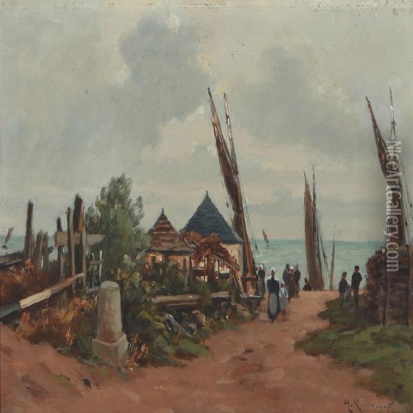 Fishing Village At The Coast Of Brittany Oil Painting - Henri Linguet
