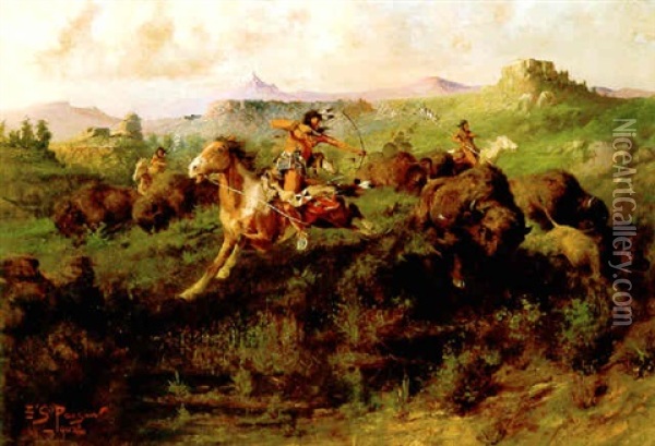 Buffalo Hunt Oil Painting - Edgar Samuel Paxson