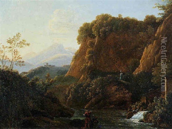Paysage De Montagne Et De Riviere, Probablement Dans La Region De Carpentras Oil Painting - Jean Joseph Xavier Bidault