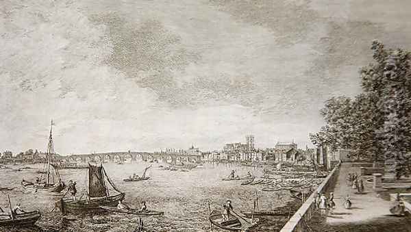 A View from Somerset Gardens to Westminster Bridge, 1750 Oil Painting - (Giovanni Antonio Canal) Canaletto
