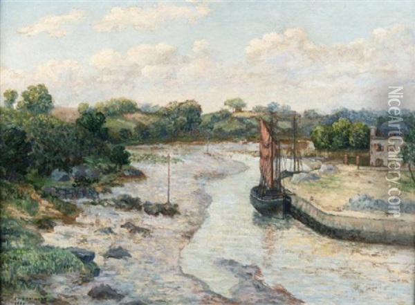 Bateaux Dans Le Chenal De Pont Aven Oil Painting - Ernest Ponthier De Chamaillard
