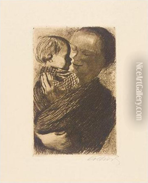 Mutter Mit Kind Auf Dem Arm (klipstein 110.v.b) Oil Painting - Kathe Kollwitz