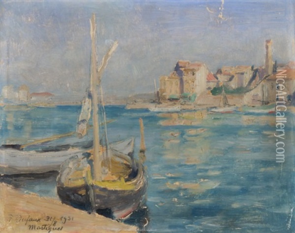 Strandansicht Von Martigues Mit Vor Anker Liegenden Booten Oil Painting - Frederic Dufaux