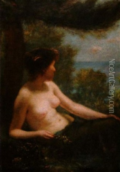 Weiblicher Halbakt An Der Cote D'azur Oil Painting - Henri Benard