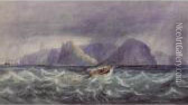Shipping Off St Helena In A Storm Oil Painting - Andrew Nicholl
