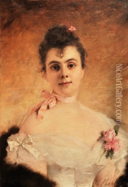 Jeune Femme A La Rose Oil Painting - Charles Joshua Chaplin