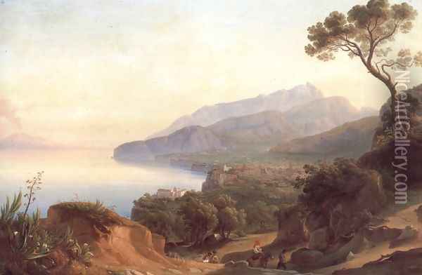 Blick auf Amalfi im Golf von Sorrent Oil Painting - Johann George Gmelin