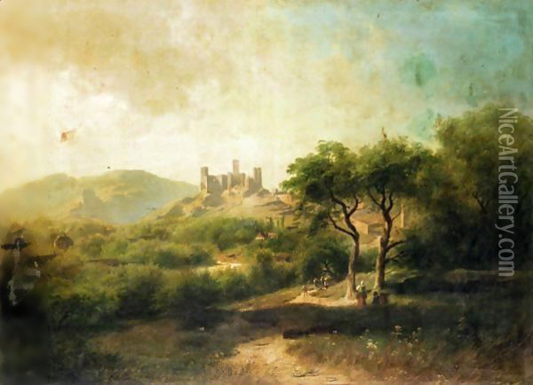 Landscape With A Castle In The Distance Oil Painting - August Schaeffer von Wienwald