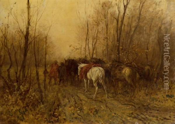 Das Duell In Der Au Oil Painting - August Xaver Carl von Pettenkofen